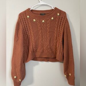 Wild Fable Brown Knit Floral Sweater